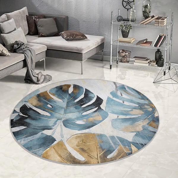 Sinine pestav ümmargune vaip ø 150 cm Golden Leaves - Mila Home-image-4