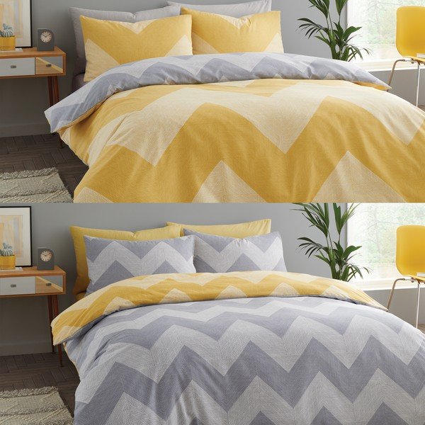 Kollane-hall voodipesu 200x135 cm Chevron Geo - Catherine Lansfield-image-4