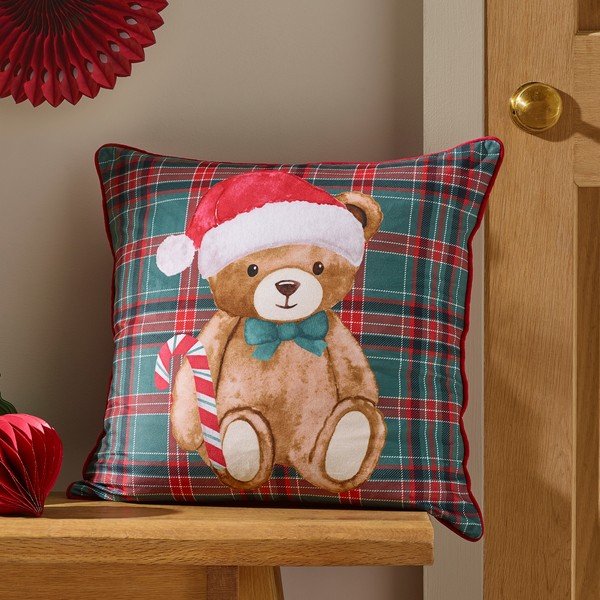 Dekoratiivne padi jõulumotiiviga 45x45 cm Christmas Tartan Teddy Bear - Catherine Lansfield-image-1