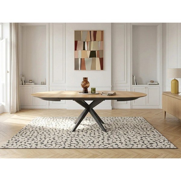 Ümmargune pikendatav söögilaud lisapealse plaadiga, tammepuust dekooriga ø 127 cm Judith - Bobochic Paris-image-1
