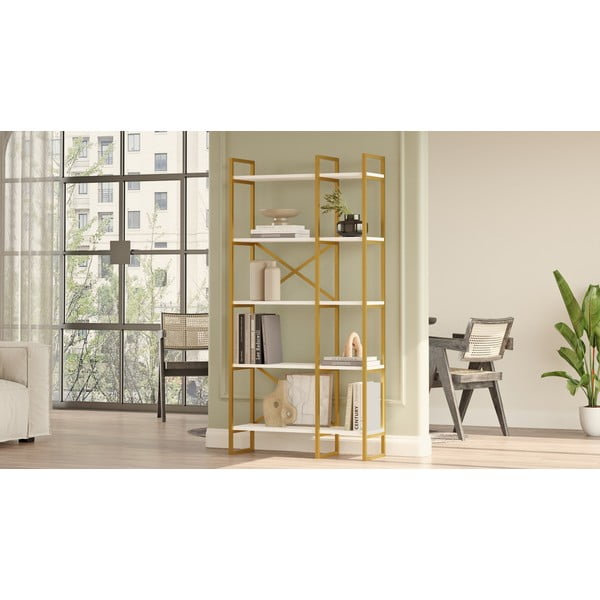 Valge/kuldne riiul 87,5x175 cm Monica - Kalune Design-image-3