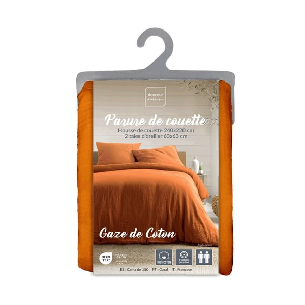 Oranž-pruun musliinist tekikott kaheinimesevoodile/pikendatud voodile 240x220 cm Angelia - douceur d'intérieur-image-3