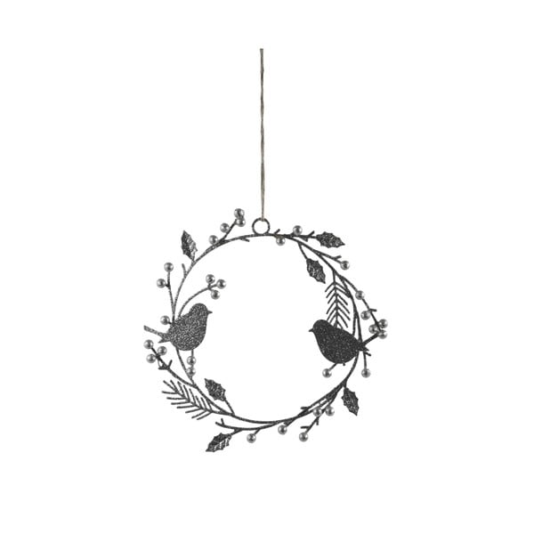 Závěsný dekorativní věnec s ptáčky ve stříbrné barvě Ego Dekor