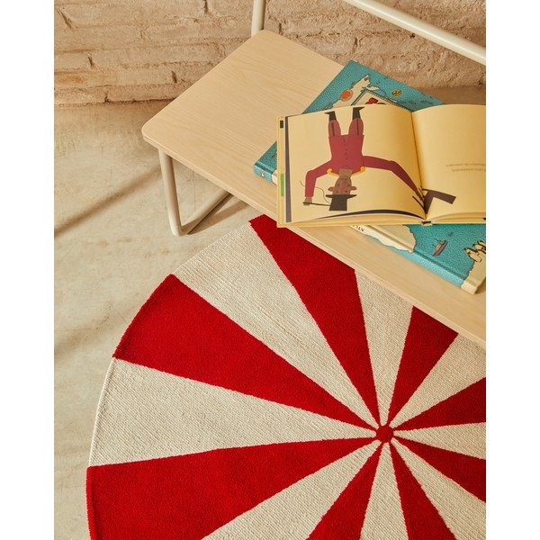 Punane/valge laste puuvillasegust vaip ø100 cm Wirla - Kave Home-image-1