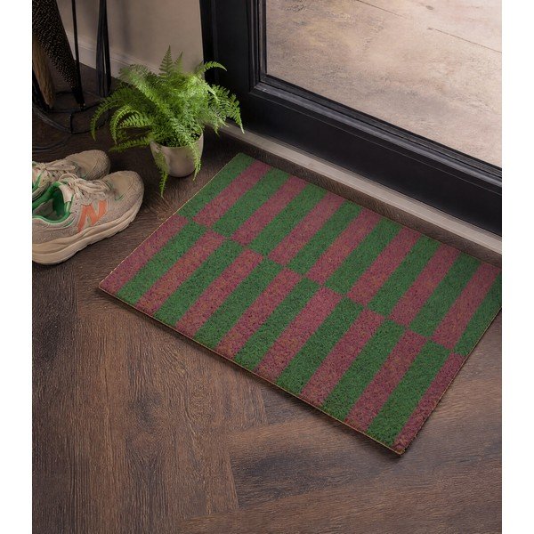 Kookoskiududest uksematt 40x60 cm Pink & Green Half Stripes - Artsy Doormats-image-1