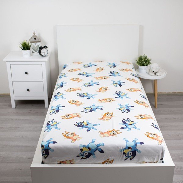 Valge puuvillane laste lina üheinimesevoodile 90x200 cm Bluey - Jerry Fabrics-image-1