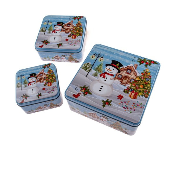 Metallist küpsisepurkide komplekt 3 tk Snowman – Dakls