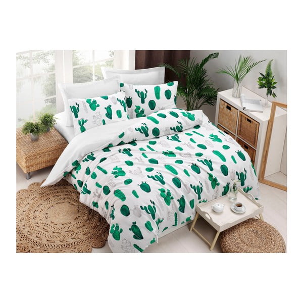 Lina puuvillase seguga voodipesu kaheinimesevoodile roheline, 200 x 220 cm Kaktus - Mijolnir