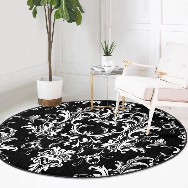 Must-valge pestav ümmargune vaip, sobitub robottolmuimejaga ø 80 cm Comfort - Mila Home-image-2