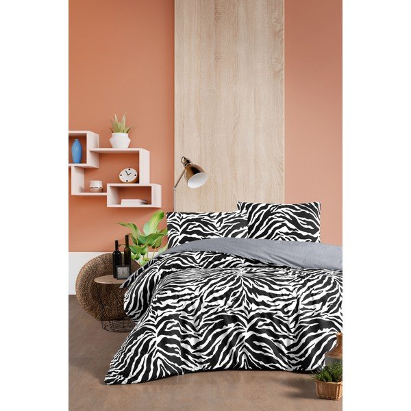 Must-valge puuvillane voodipesu kaheinimesevoodile/ pikendatud voodile koos linaga 200x220 cm - Mila Home-image-2