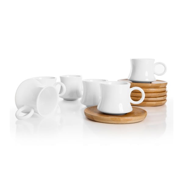6 portselanist tasside komplekt bambusest taldrikutega Largi - Bambum-image-1