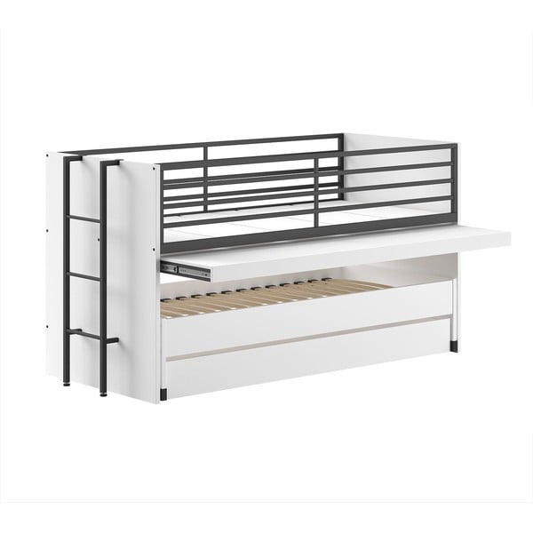 Valge nari/väljatõmmatava osaga lastevoodi, koos voodipõhjaga 90x200 cm Sam – Vipack