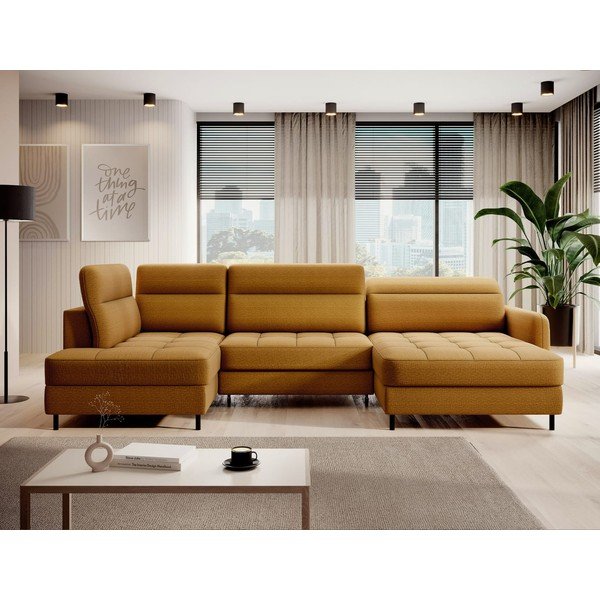 Kollane sametist lahtikäiv/sahtliga nurgadiivan (vasak nurk/U-kujuline) Berrto – ELTAP-image-1