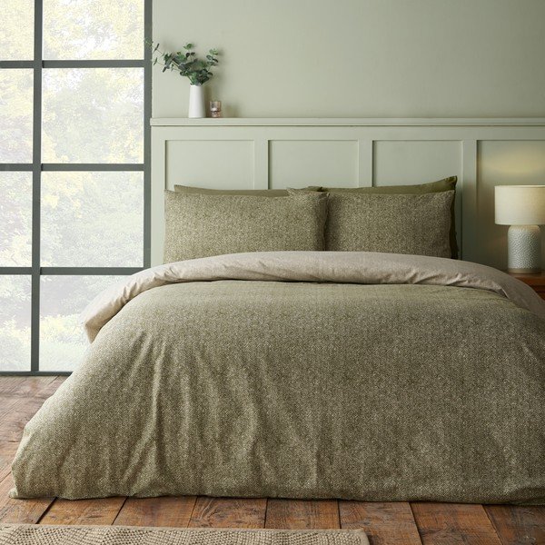 Roheline flanellvoodipesu kaheinimesevoodile 200x200 cm Brushed Herringbone - Catherine Lansfield