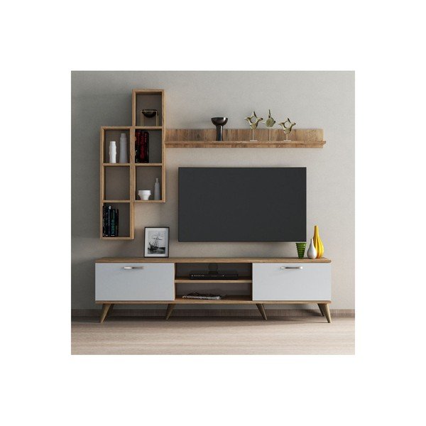 Valge/puiduvärvi männispooniga TV-komplekt 180x48x35 cm Veronica – Kalune Design-image-2