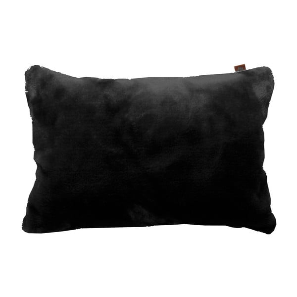 Černý polštář OVERSEAS Fur, 30 x 50 cm