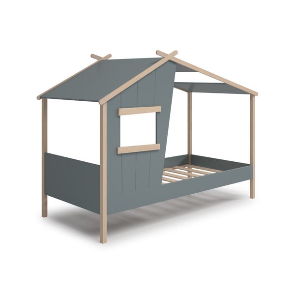 Hallikasroheline männipuidust majakujuline lastevoodi koos voodipõhjaga 90x190 cm Luba – Marckeric-image-2