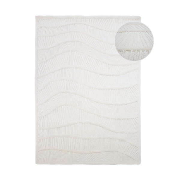 Valge käsitsi kootud villasegu vaip 200x290 cm Sculptured Wave - Flair Rugs