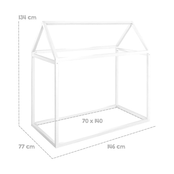 Valge männipuidust majakujuline lastevoodi madratsiga/ilma voodipõhjata 70x140 cm House Bed - Roba-image-4