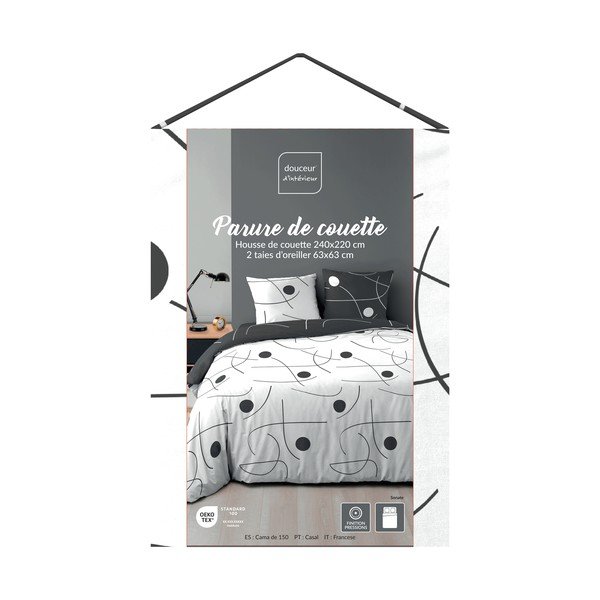 Valge/tumehall 3-osaline kaheinimese/eriti pikk mikrokiust tekikott 240x220 cm Sonate - douceur d'intérieur-image-3