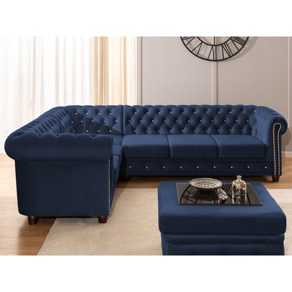 Sinine sametist nurgadiivanvoodi (vasak nurk/L-kujuline) York Blik - Ropez-image-4