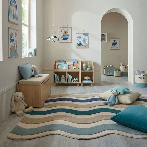 Sinine käsitsi kootud villane vaip 200x290 cm Cascade Wool - Flair Rugs-image-1