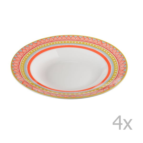 Sada 4 porcelánových talířů na polévku Oilily 24,5 cm, oranžová
