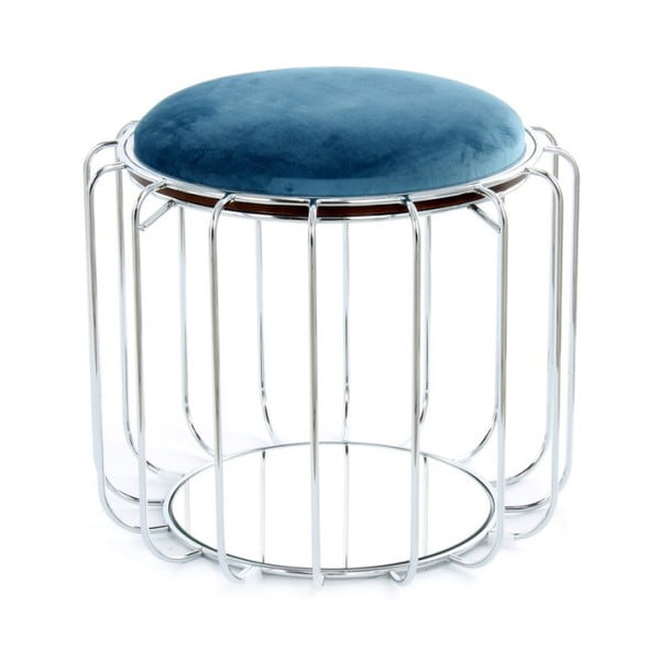 Petrolejový odkládací stolek / puf s konstrukcí ve stříbrné barvě 360 Living Canny, ⌀ 50 cm