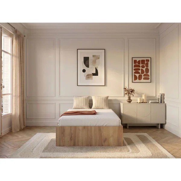 Üheinimese puitlaastplaadist voodi panipaigaga/ilma peatsita, liistudest raamiga 90x190 cm, heledas naturaalses värvitoonis Nira - Bobochic Paris-image-1