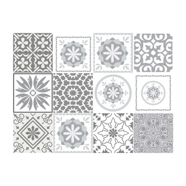 12-st seinakleebisest koosnev komplekt Tsementplaadid halli varjundid , 10 x 10 cm Cordoba - Ambiance-image-2