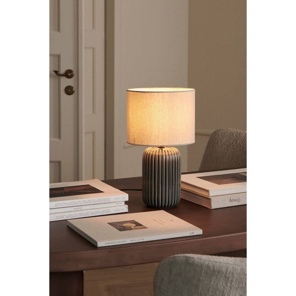 Hall/beež kangast laualamp (kõrgus 36 cm) Mizu - Ellos Home-image-1