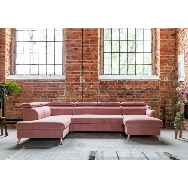 Heleroosa sametist U-kujuline nurgadiivan (vasak nurk) Sweet Harmony - Miuform-image-1