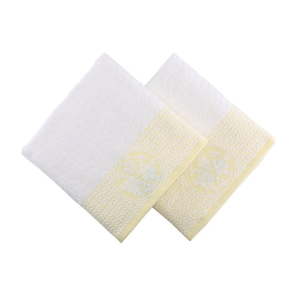 Sada 2 ručníků se žlutým detailem Amada, 50 x 90 cm