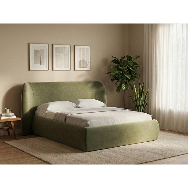 Terrakottapunane polsterdatud kaheinimesevoodi koos voodipõhja ja panipaigaga 160x200cm Hauke - Makamii-image-1