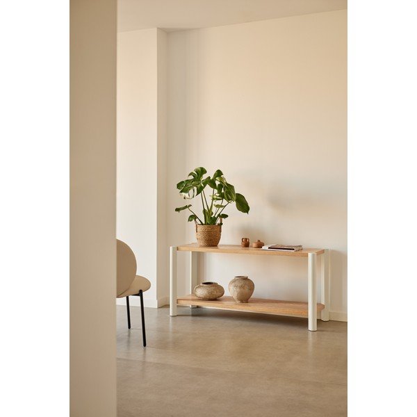 Kreemikas/hele naturaalne riiul tammepuust dekooriga 126x59x43 cm Bona - Teulat-image-1