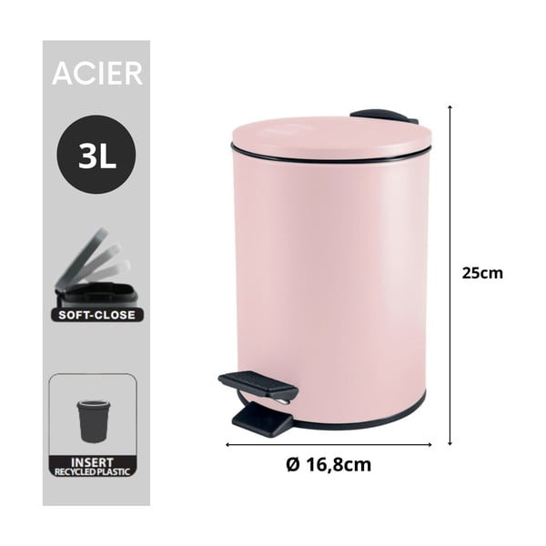 Roosa terasest prügikast 3 l Adelar - Spirella-image-4