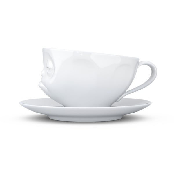 Valge vurruline portselanist kruus koos taldrikuga - 58products-image-2