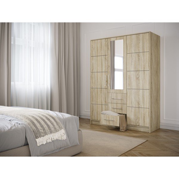 Tammepuust garderoobikapp koos peegliga 147x200 cm Derry - Cosmopolitan Design-image-1