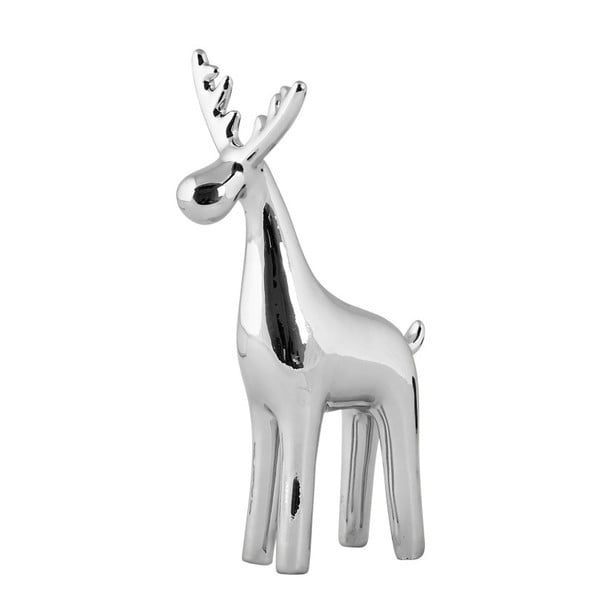 Dekorativní keramická soška ve stříbrné barvě KJ Collection Reindeer Silver, 17 cm
