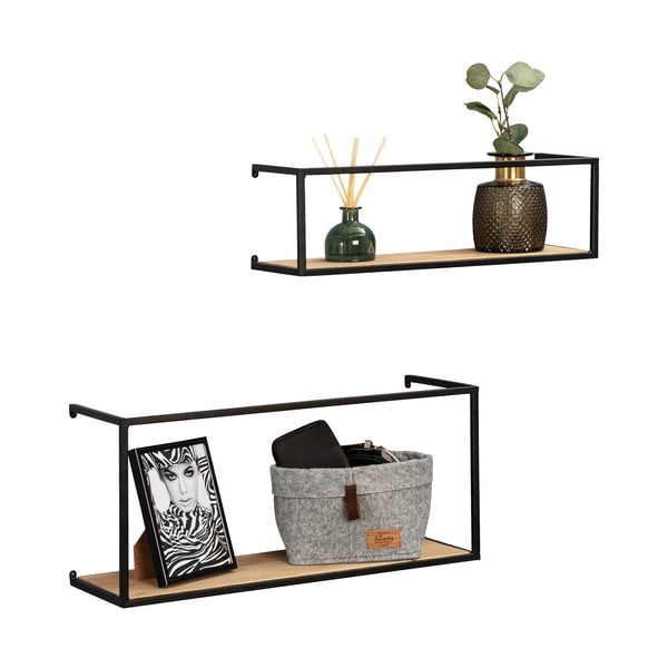 Komplekt 2 musta metallkonstruktsiooniga männist riiulit, pikkus 55 cm. Geo - Wenko-image-3