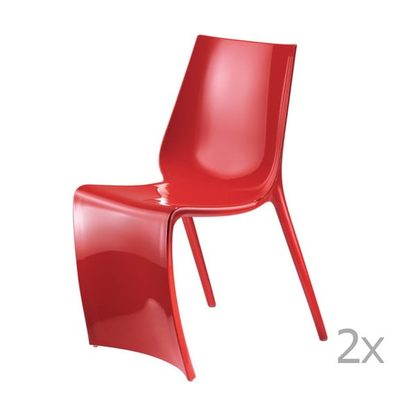 Sada 2 červených jídelních židlí Pedrali Smart