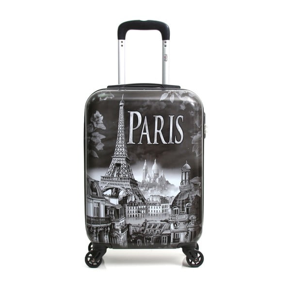 Šedý cestovní kufr na kolečkách Hello Paris, 37 l