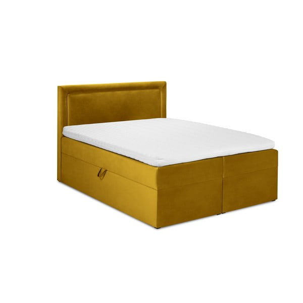 Hořčicově žlutá sametová dvoulůžková postel Mazzini Beds Yucca, 180 x 200 cm