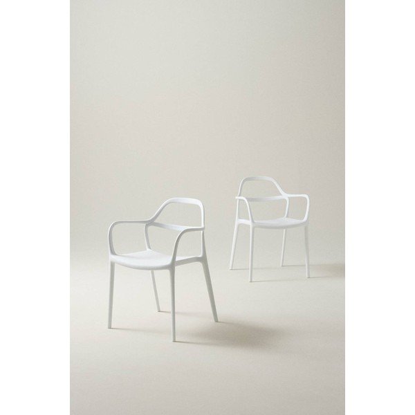 Valged plastmassist söögitoolid käetugedega/virnastatavad, 2 tk komplektis Karlaby - Jotex-image-1