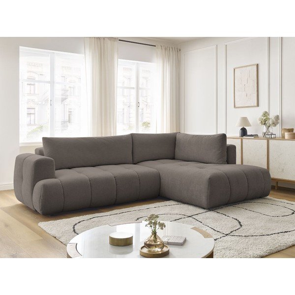 Hallikaspruun diivanvoodi/panipaigaga nurgadiivan (parempoolne/L-kujuline) Fuji - Bobochic Paris-image-1