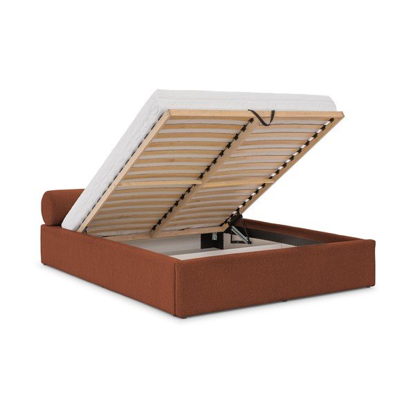 Polsterdatud kaheinimesevoodi panipaigaga, liistudest raamiga 160x200 cm terrakota värvi Cille - Ropez-image-2
