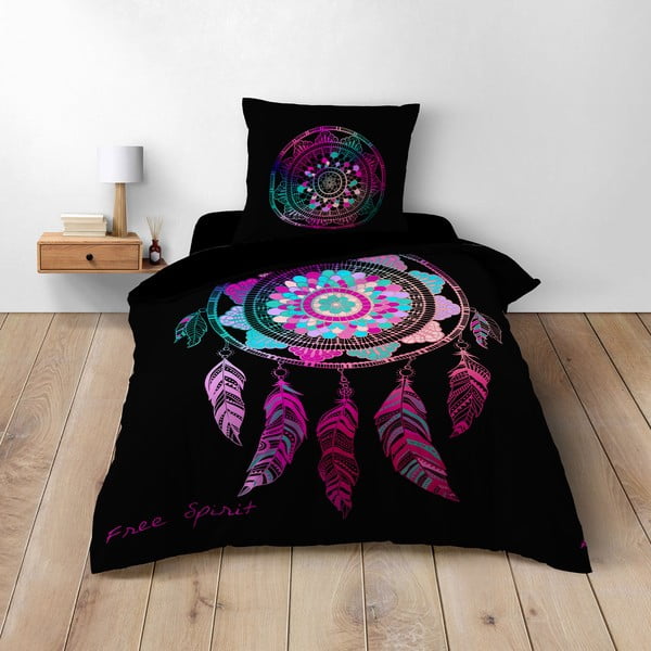 Must puuvillane ühekohalise voodi voodipesu 140x200 cm Porte Bonheur - douceur d'intérieur-image-1