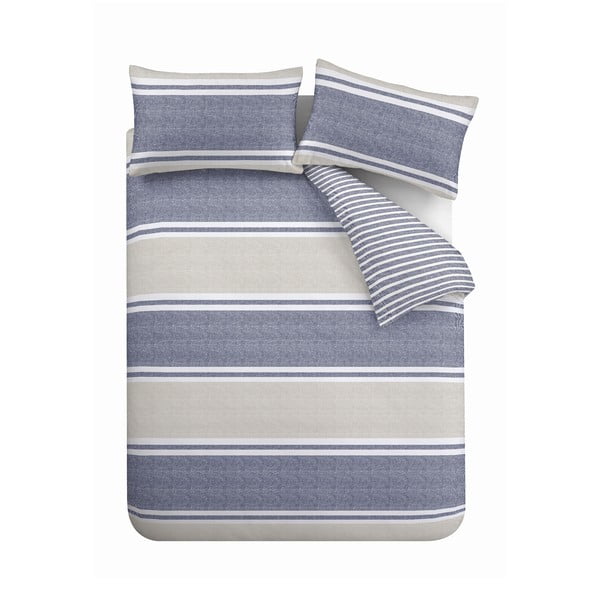 Sinine-beež pikendatud voodipesu kaheinimesevoodile 230x220 cm Banded Stripe - Catherine Lansfield