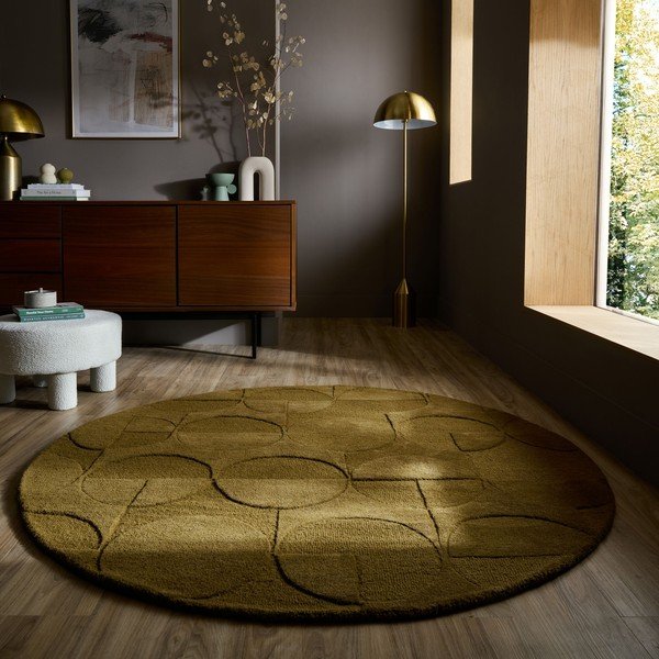 Tumeroheline käsitsi kootud villane ümmargune vaip ø 160 cm Gigi - Flair Rugs-image-1