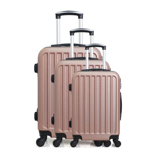 Sada 3 růžových cestovních kufrů na kolečkách Hero Tokyo